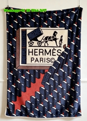 Hermès Vintage Carriage Stamp Flannel Throw Blanket IMG_5056